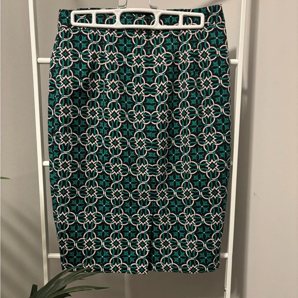J. Crew Teal and White Geometric Pencil Skirt - Picture 5 of 9
